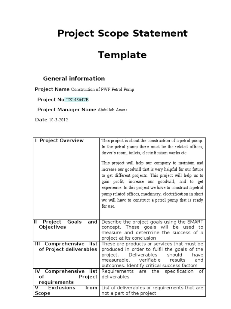 information technology project scope statement example