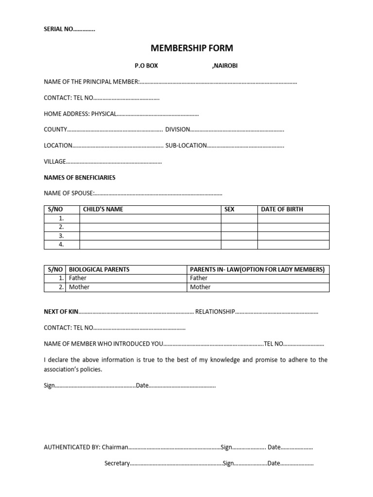 Membership Form for Association Registration | PDF