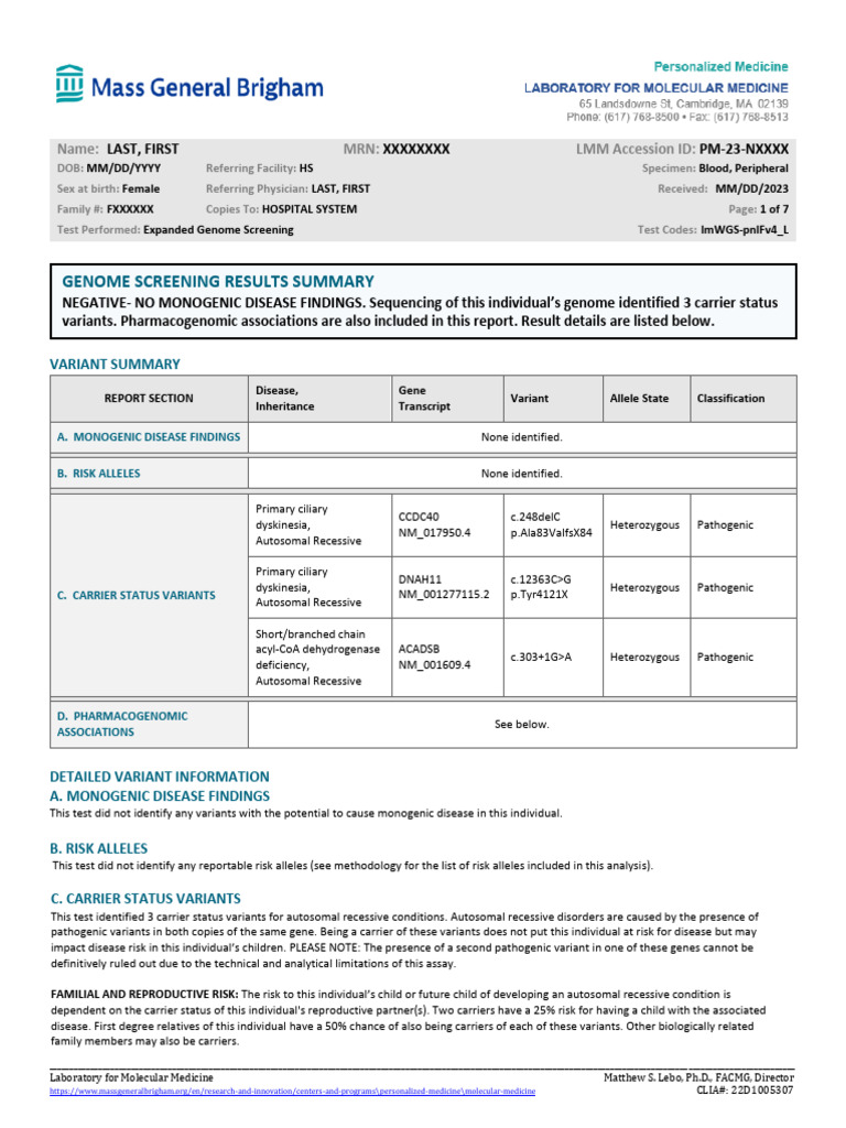 Expanded Genome Screening Report | PDF | Zygosity | Allele