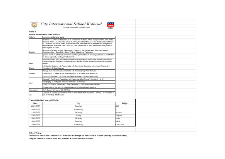 Grade IX Half Yearly Exam Schedule 2025 | PDF | Linguistics