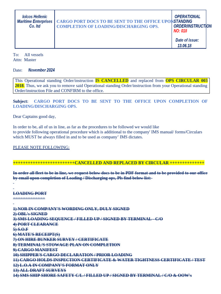 Cargo Documentation Procedures Update | PDF | Shipping | Water Transport