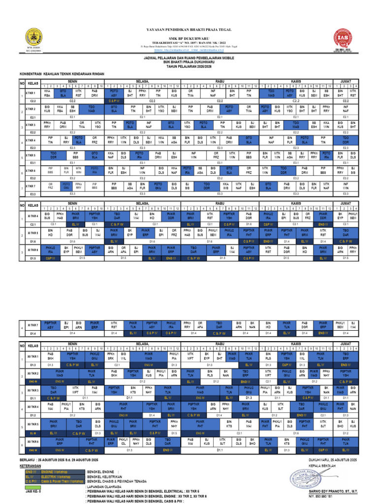 Jadwal Class Mobile TKR SM Gasal TGL 25 - 29 Agustus 2025 | PDF