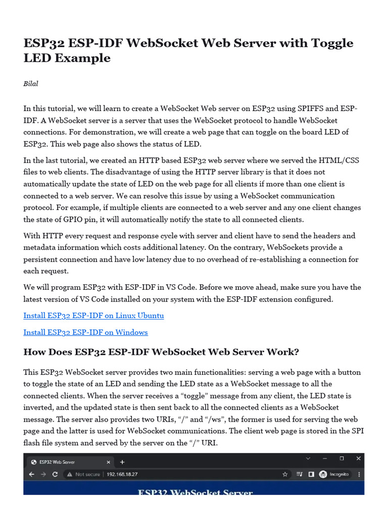 ESP32 WebSocket LED Control Guide | PDF | World Wide Web | Internet & Web
