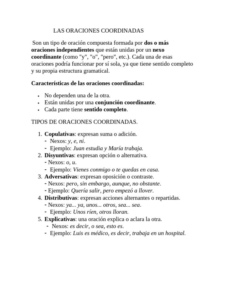 Tipos de Oraciones Coordinadas | PDF