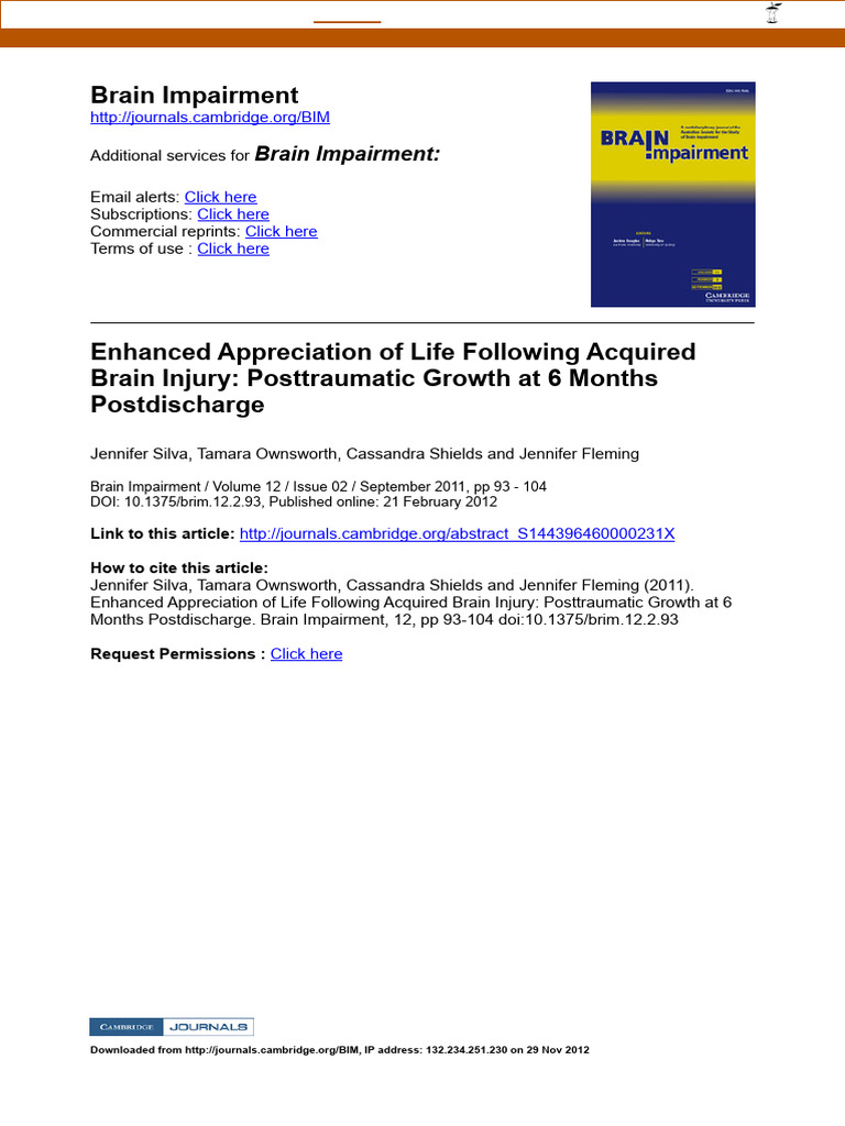 Posttraumatic Growth After Brain Injury | PDF | Traumatic Brain Injury ...