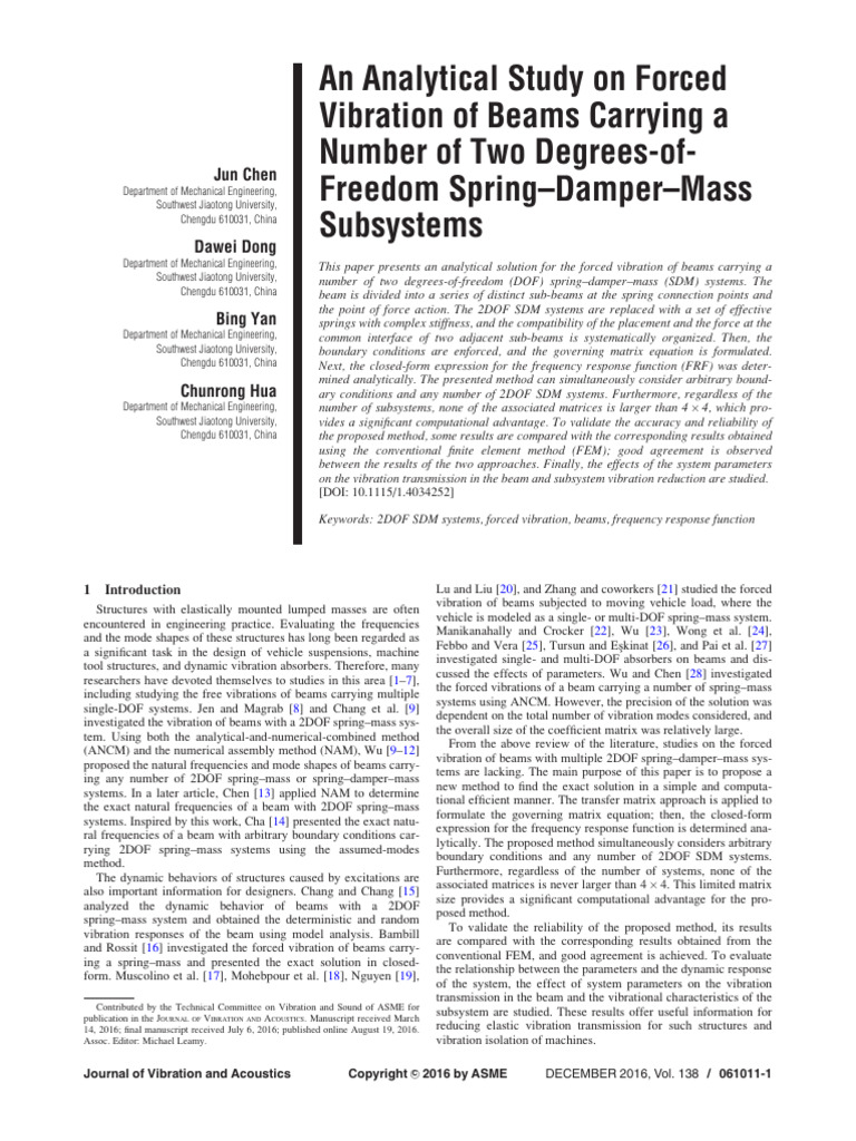 An Analytical Study On Forced Vibration of Beams Carrying A Number of ...