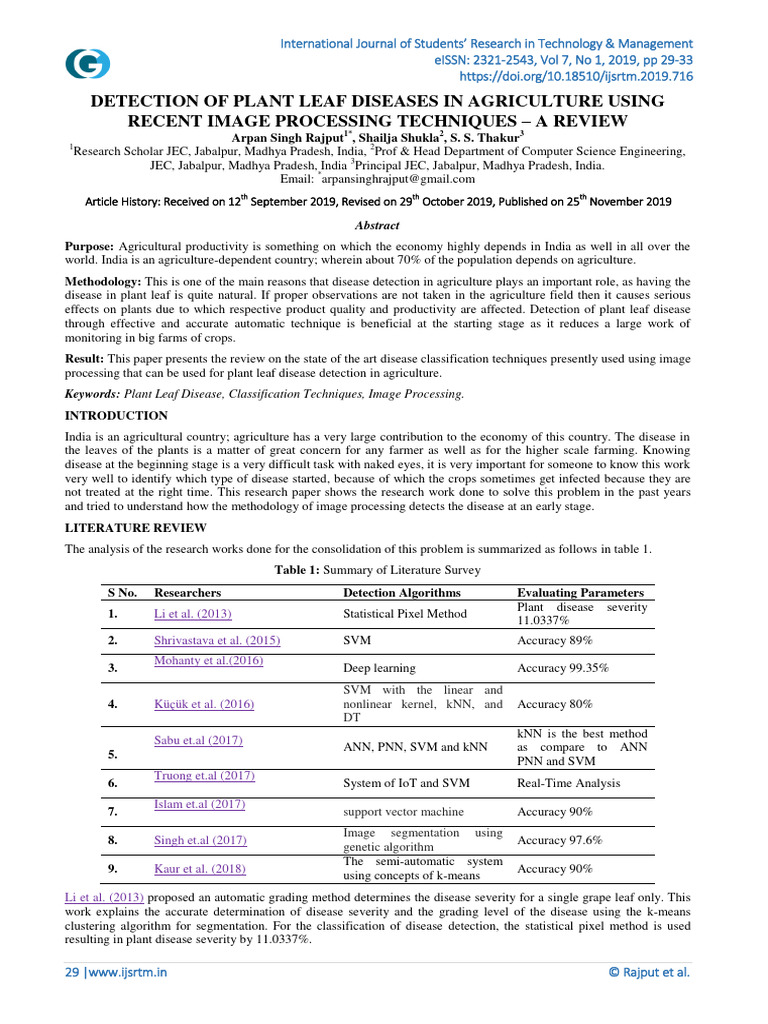 Plant Leaf Disease Detection Review | PDF | Support Vector Machine ...