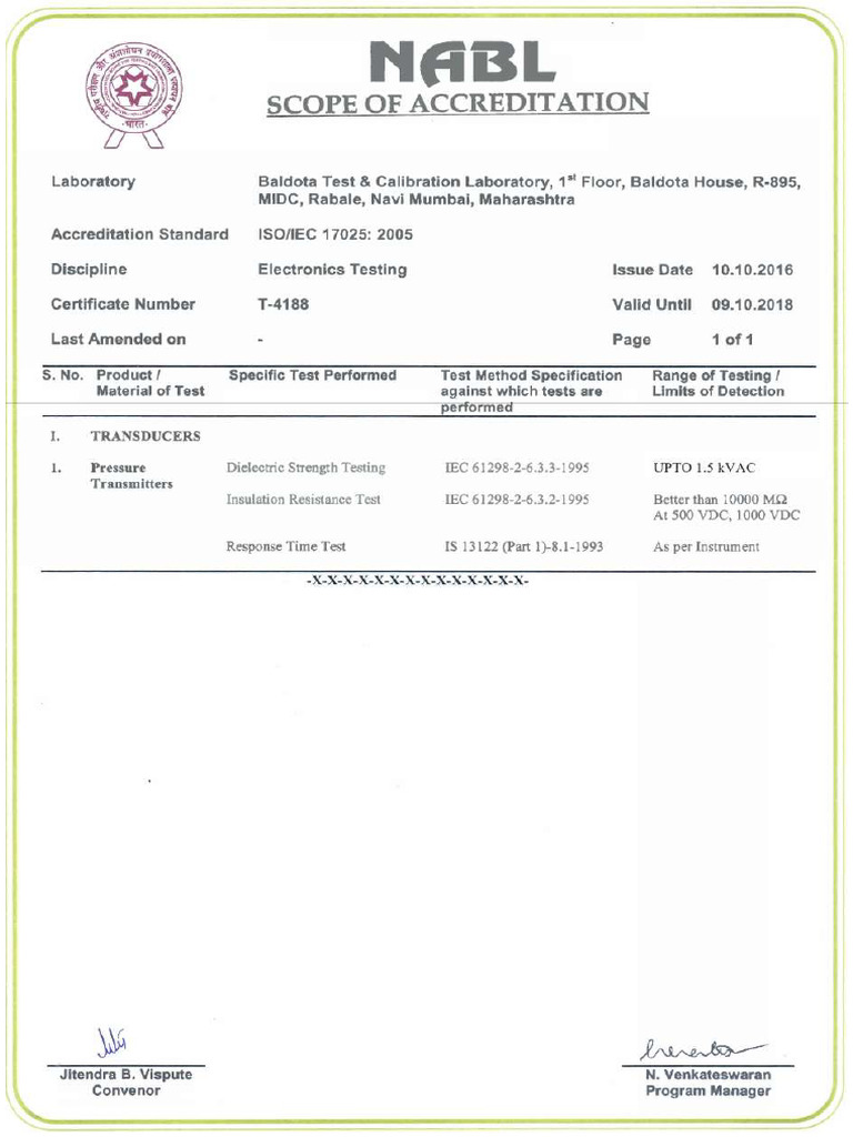 NABL Certificate For Electronics Testing 2 | PDF