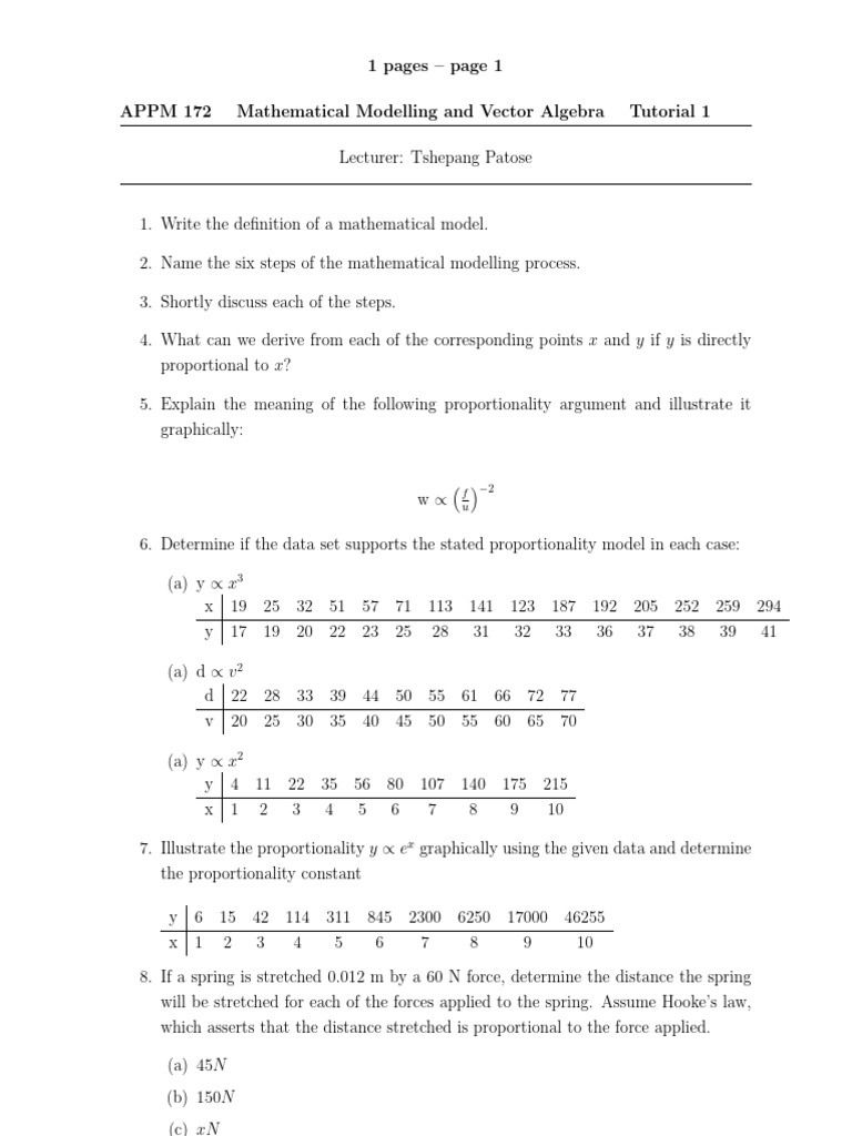 Mathematical Modelling & Proportionality Tutorial | PDF