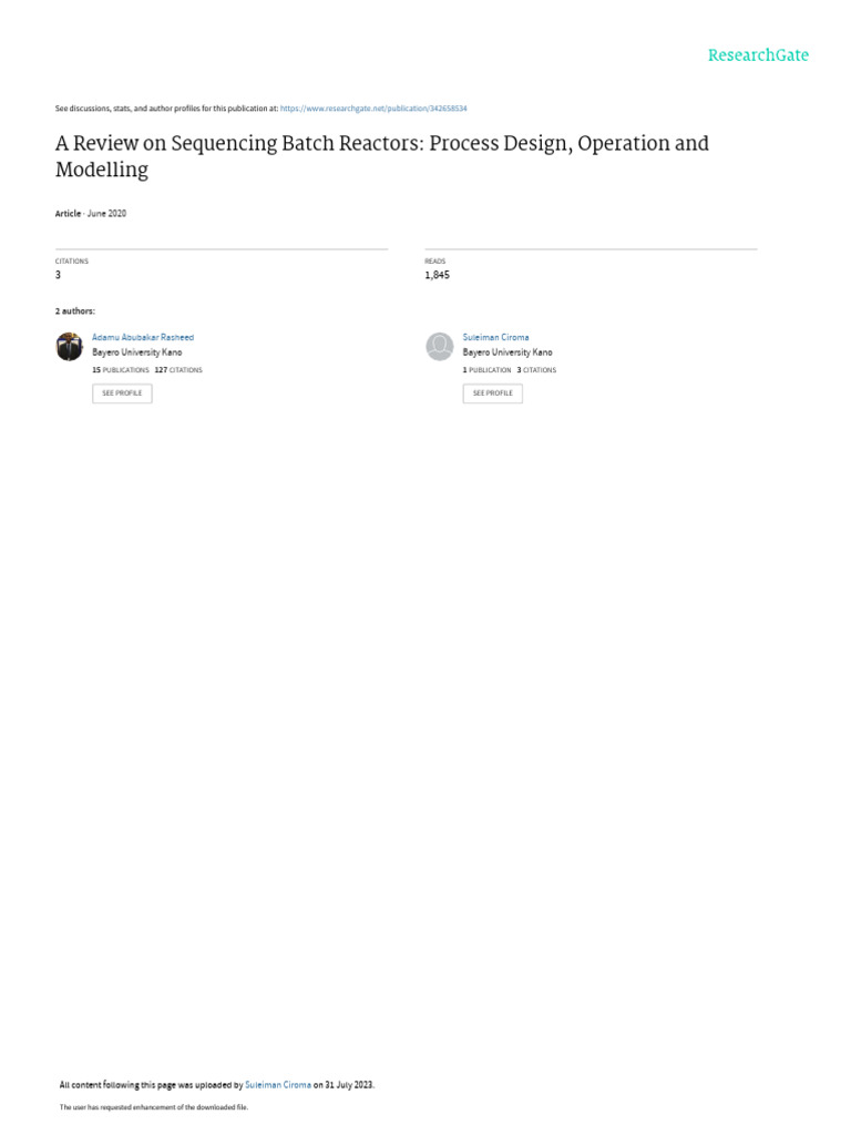 A Review On Sequencing Batch Reactors: Process Design, Operation and ...