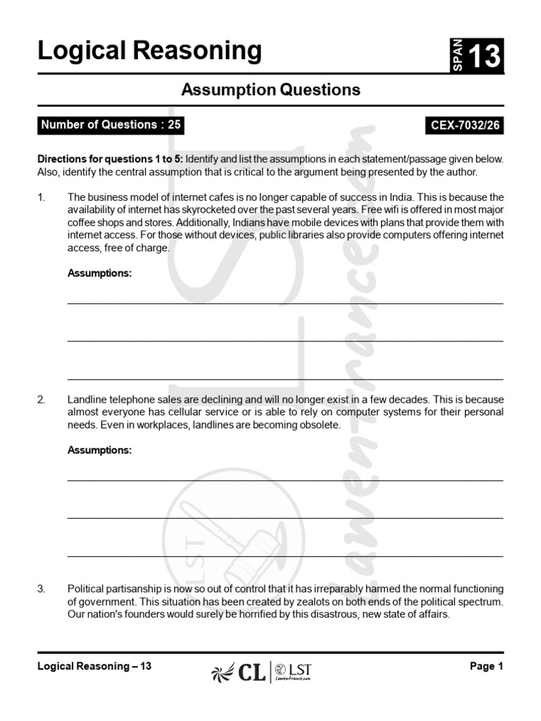 LR-13 Assumption Questions Q+S | PDF | Argument | Reason