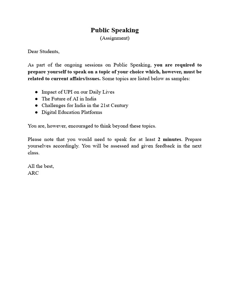 Public Speaking Assignment Guidelines | PDF