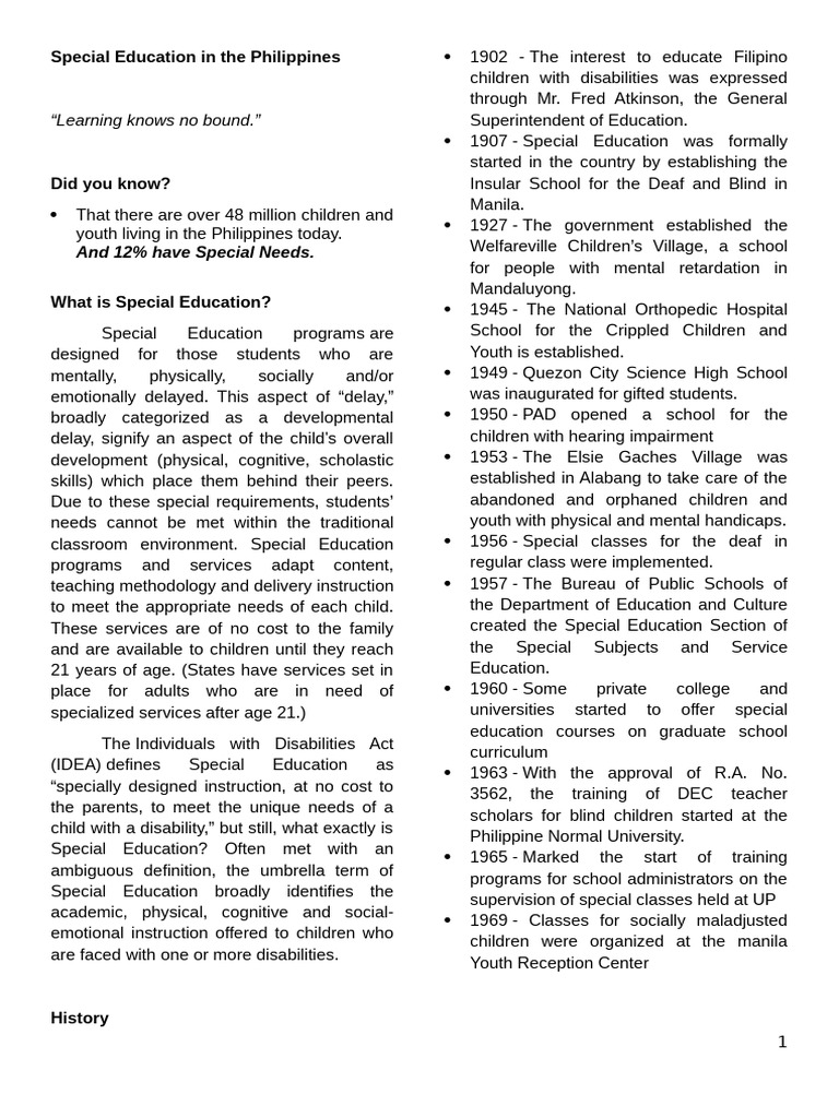 Special Education Overview in the Philippines | PDF | Special Education ...