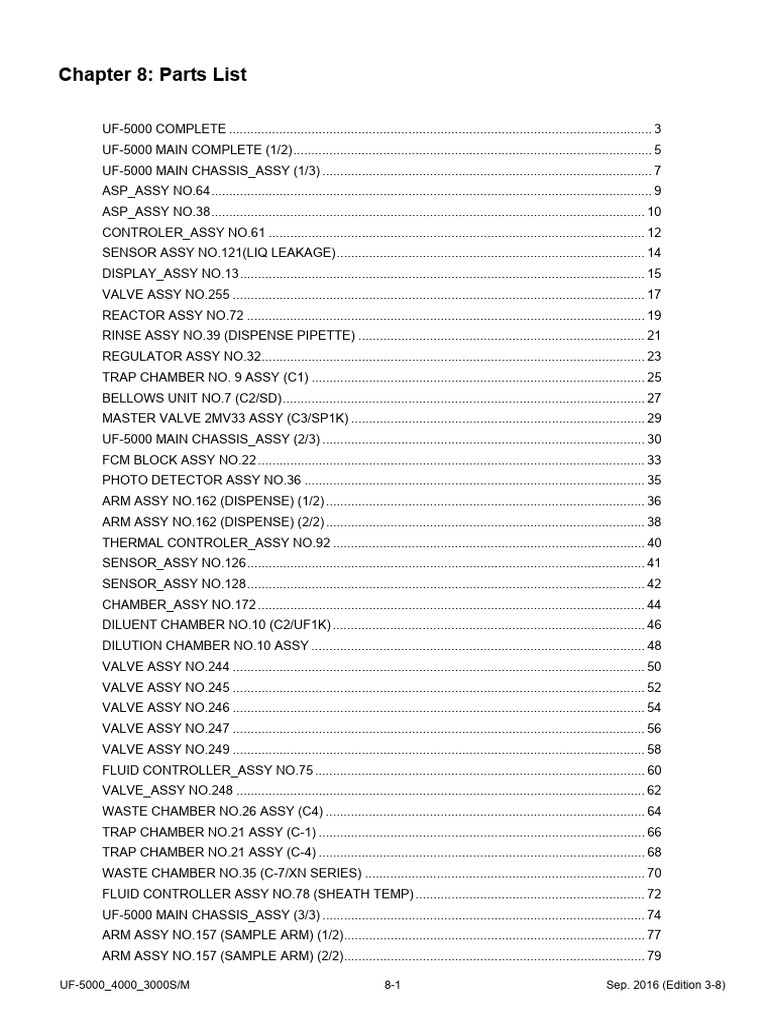 UF-5000 Parts List Overview | PDF | Mechanical Engineering | Equipment