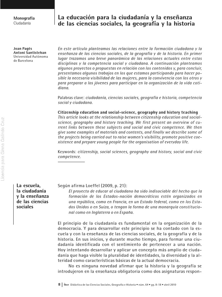 La Educacion para La Ciudadania y La Ensenanza de Las Ciencias Sociales ...