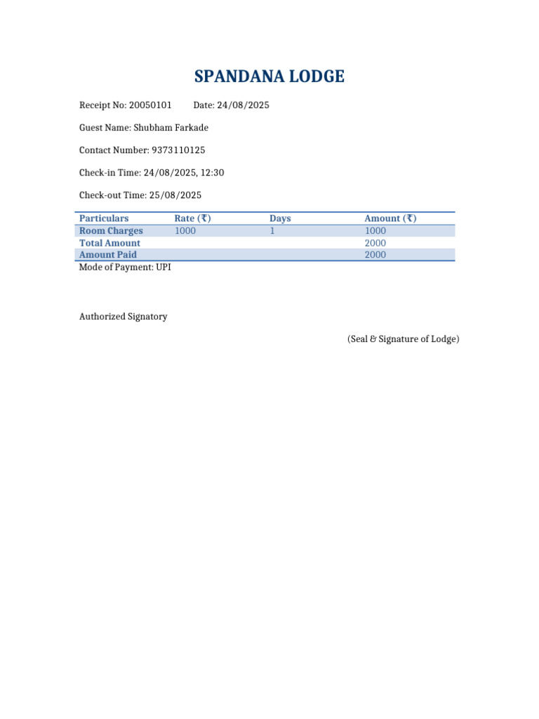 Spandana Lodge Receipt | PDF