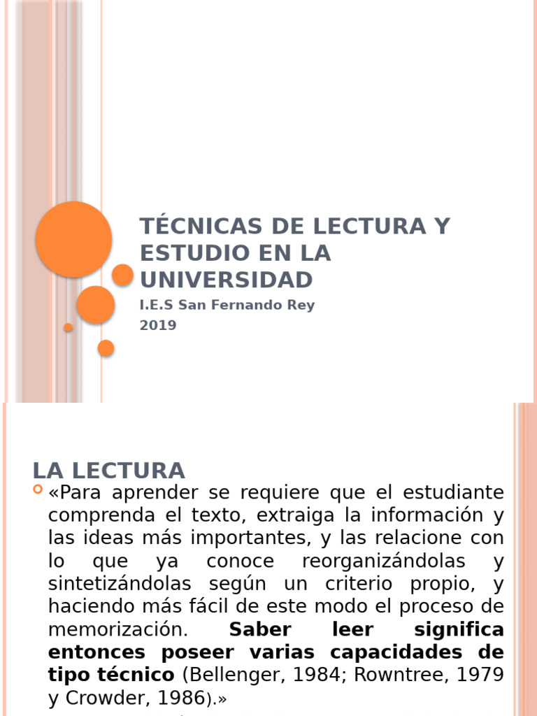 Técnicas de Lectura y Estudio en La Universidad | PDF | Lectura veloz ...