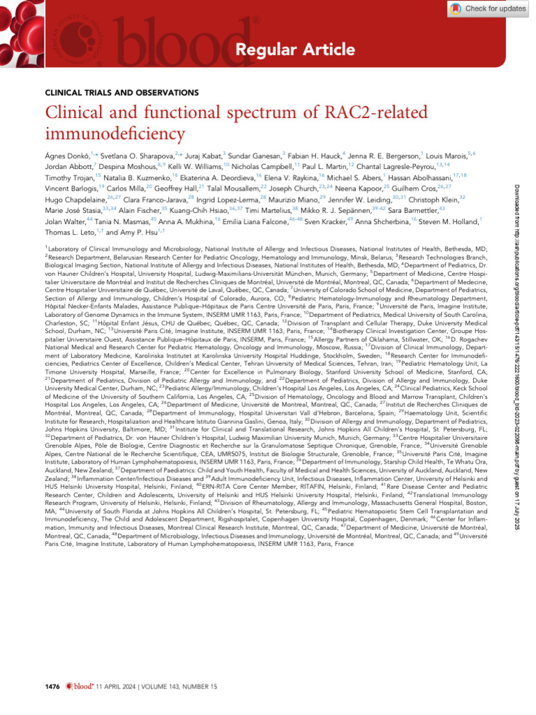RAC2-Related Immunodeficiency Study | PDF | Biochemistry | Chemistry