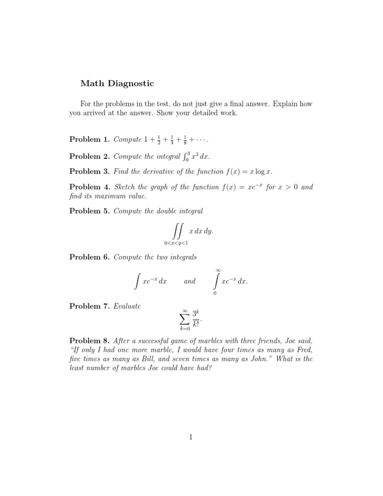 Math Diagnostic Test Problems and Solutions | PDF
