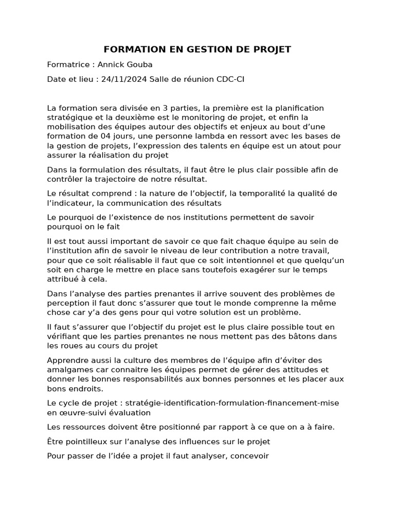 Formation en Gestion de Projet | PDF | Gestion de projet | Partie prenante