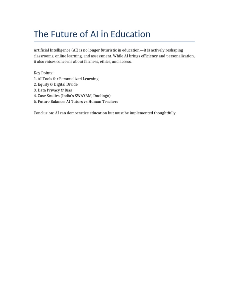 The Future of AI in Education | PDF