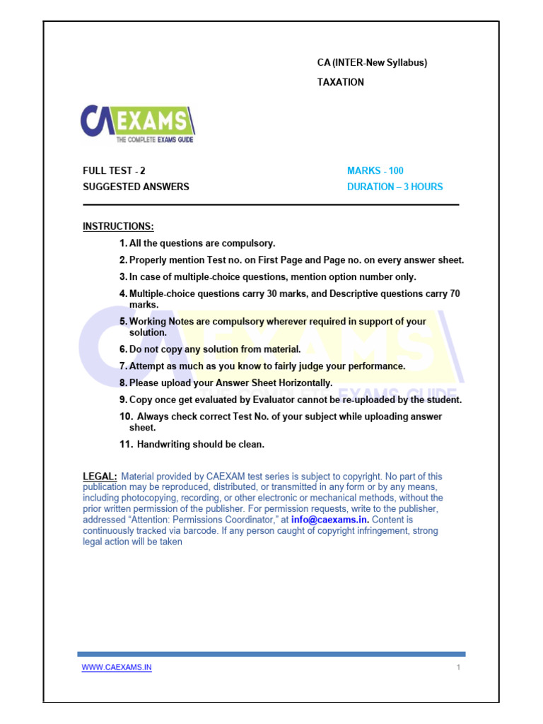 CA Inter Taxation Full Test 2 Answers | PDF | Value Added Tax | Receipt
