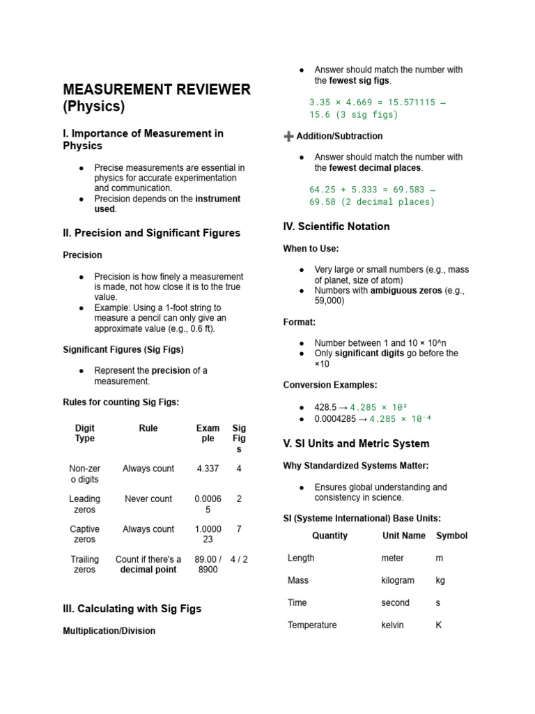 Physics Measurement and Unit Guide | PDF | Significant Figures ...