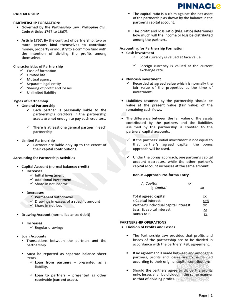 Partnership Formation and Accounting Guide | PDF | Partnership | Debits ...