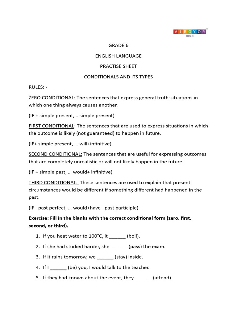 Grade 6 Conditional Sentences Practice | PDF