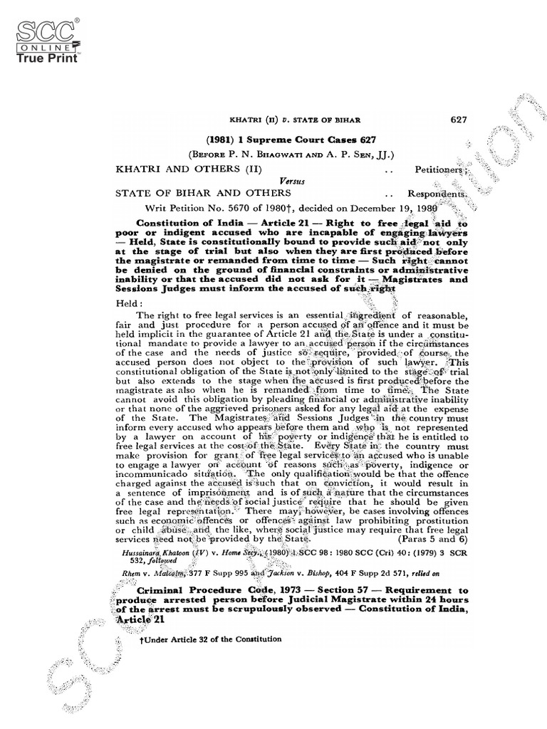 Khatri v. State of Bihar Overview | PDF | Supreme Court Of The United ...