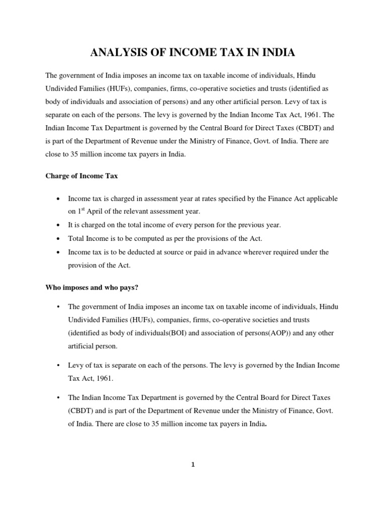 Analysis of Tax in India PDF Tax In India Capital Gains Tax