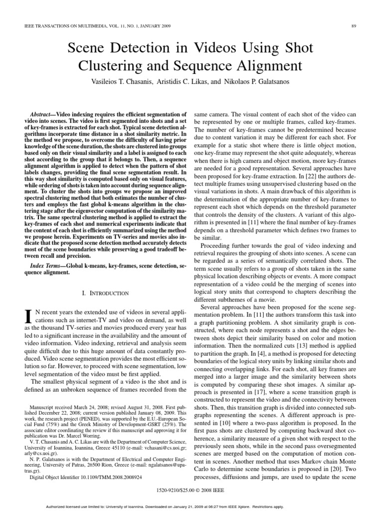 Scene Detection in Videos Using Shot Clustering and Sequence Alignment ...