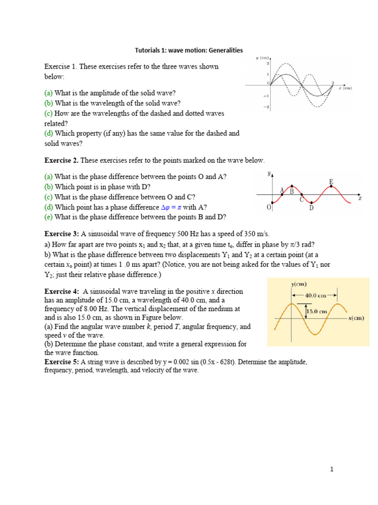 Wave Motion Exercises and Solutions | PDF