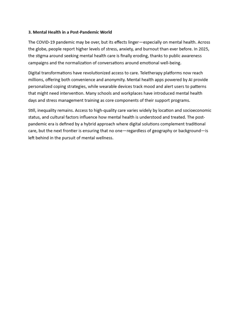 Mental Health in A Post-Pandemic World | PDF