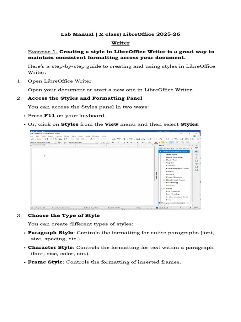 LibreOffice Lab Manual for Students | PDF | Computing | Software