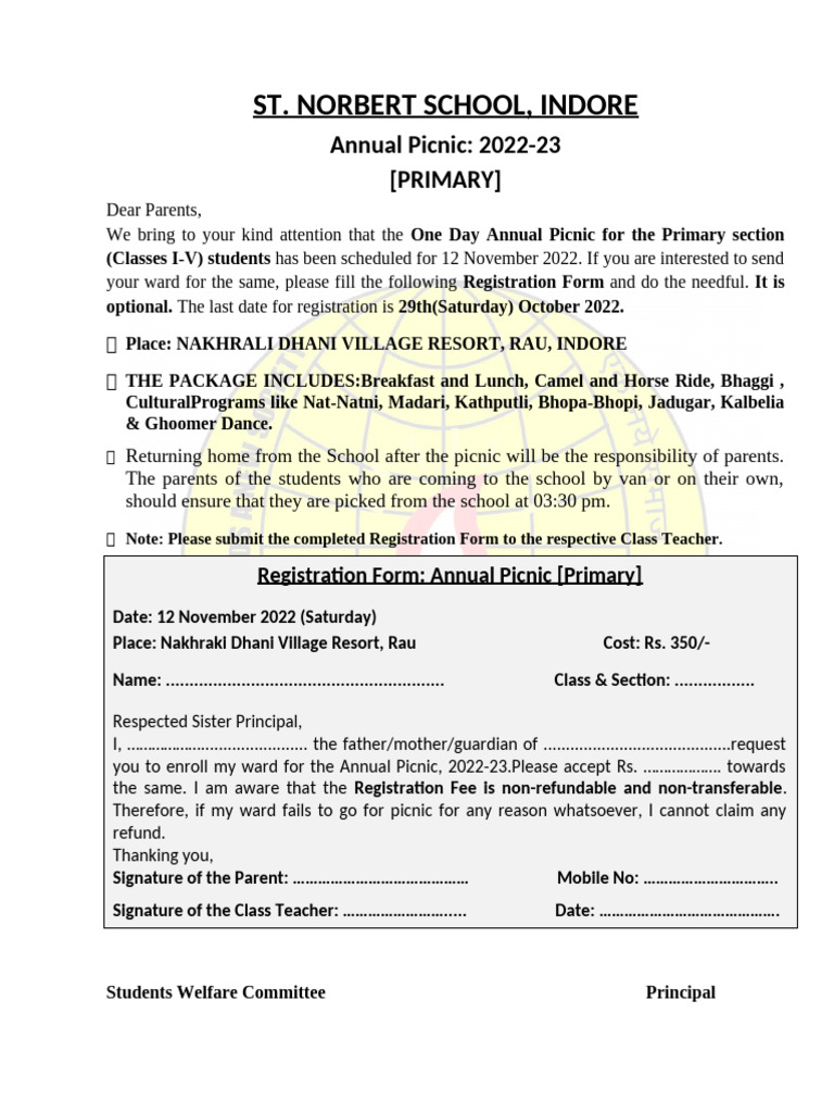 Pincnic One Day Primary Registration Form SNS 20 October 2022 | PDF