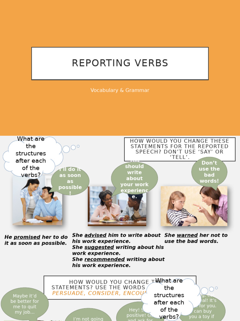 Reporting Verbs Vocabulary and Grammar - 149494 | PDF