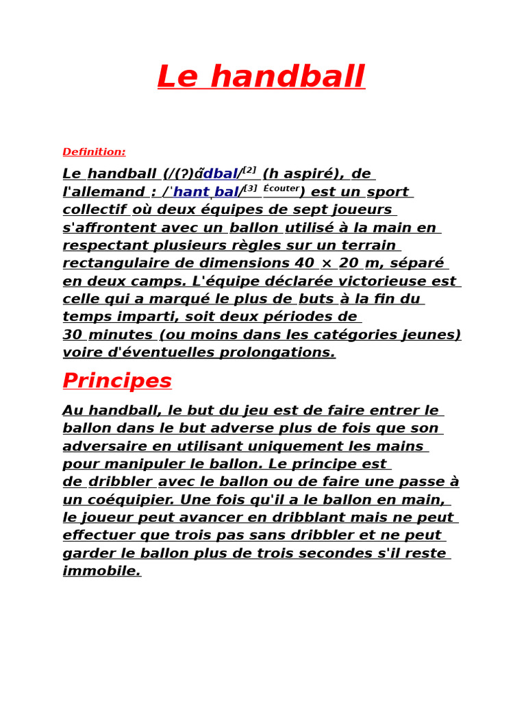 Définition du Handball et Règlement | PDF