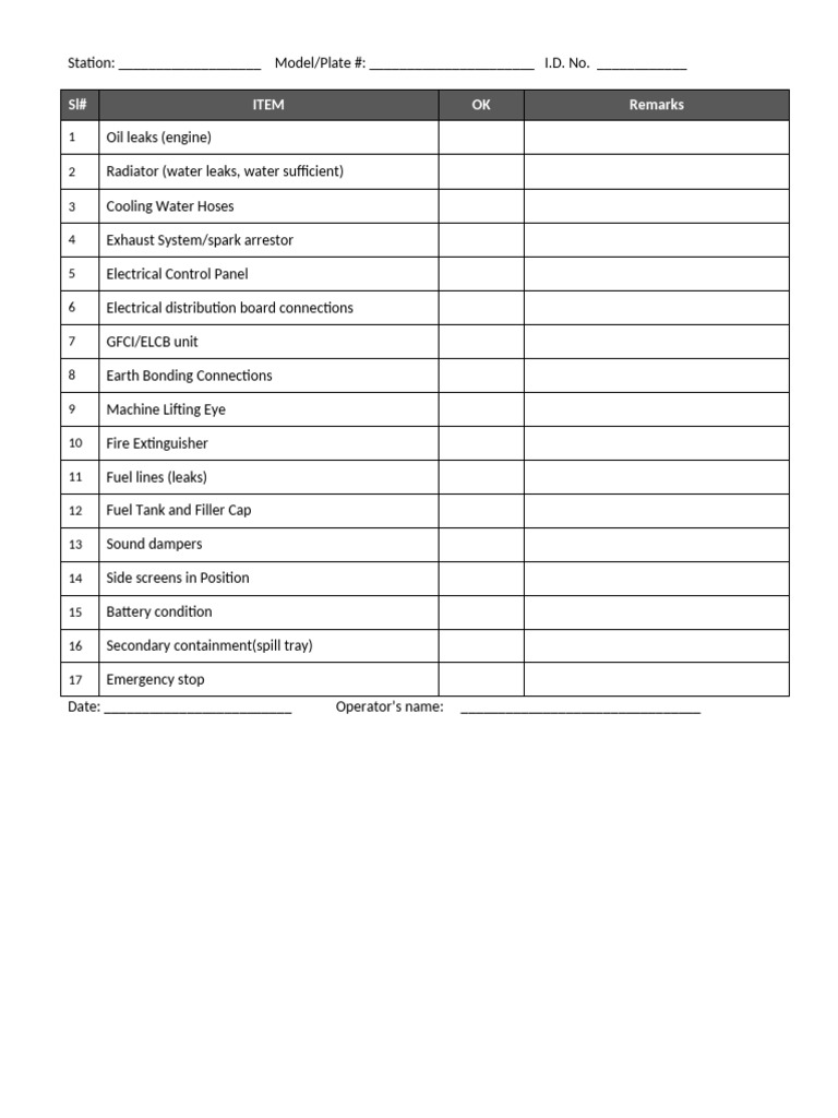 Diesel Generator Service Checklist | PDF
