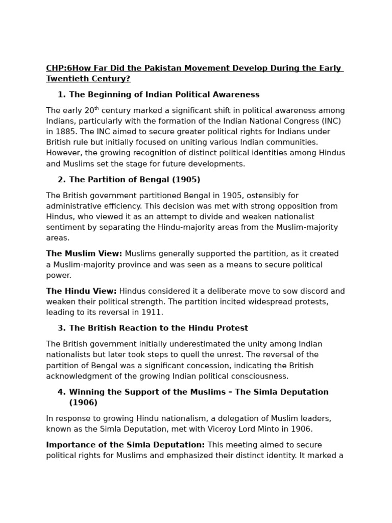 CHP 6 Notes History 2059 | PDF | All India Muslim League | British Raj