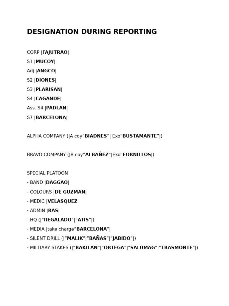 Military Reporting Designations List | PDF