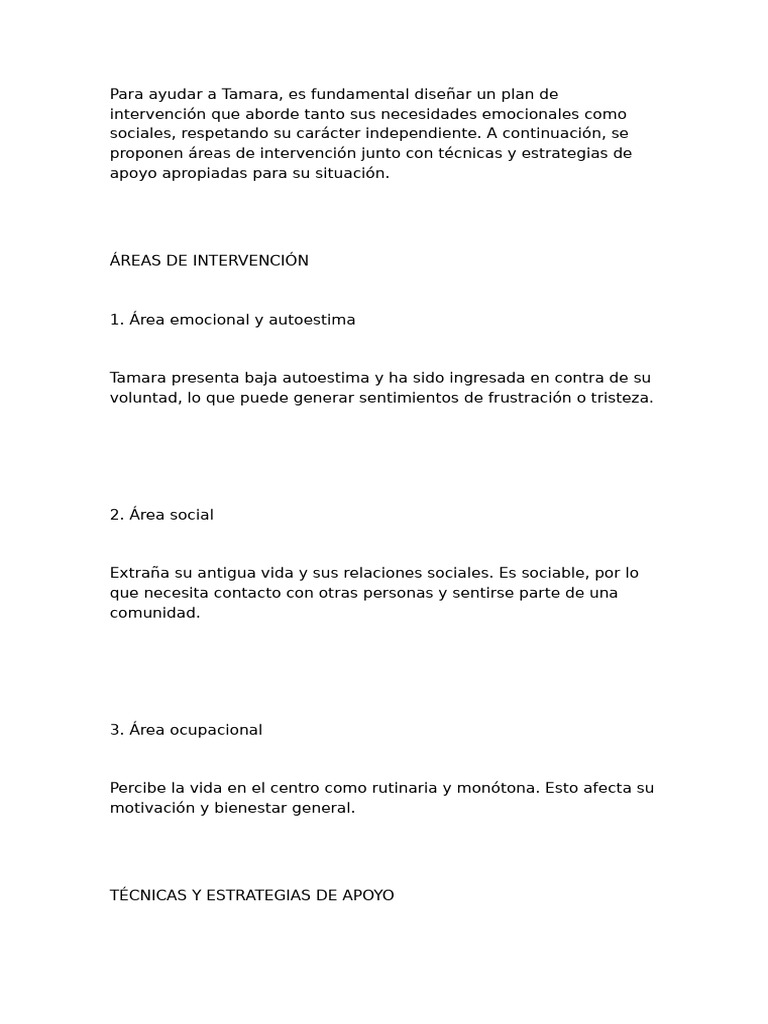 Plan de Intervención para Mejorar la Autoestima de Tamara | PDF