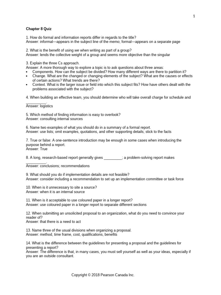 Chapter 8 Quiz on Report Writing | PDF