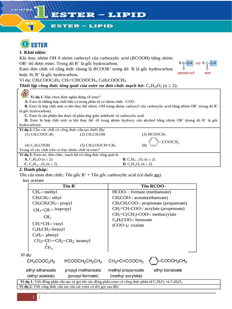 Bài 1. Ester - Lipid | PDF