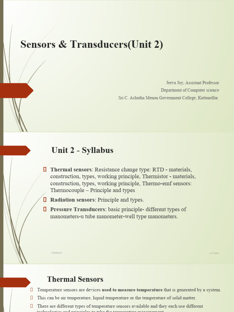 Thermal Sensors and Transducers Overview | PDF | Pressure Measurement ...