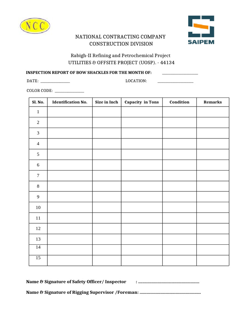 Bow Shackles Inspection Report | PDF