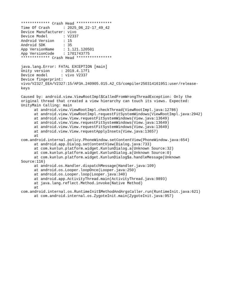 Vivo V2337 Crash Log Analysis | PDF