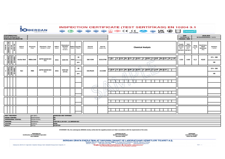 Chemical Analysis of Anchor Bolt & Nut | PDF | Materials | Materials ...