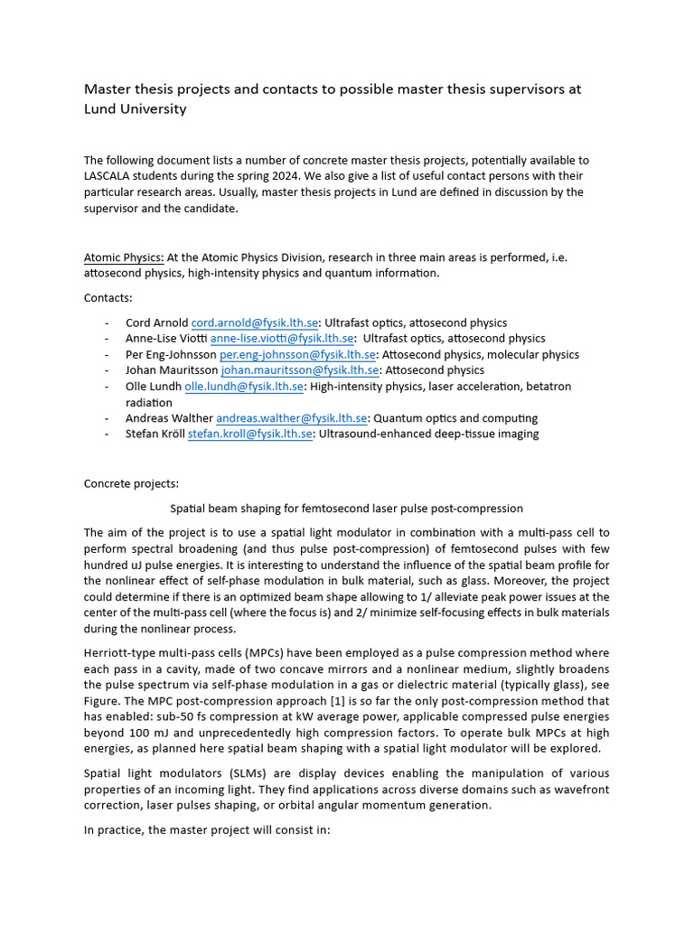 Master Thesis Projects at Lund University | PDF | Ultrashort Pulse | Atomic