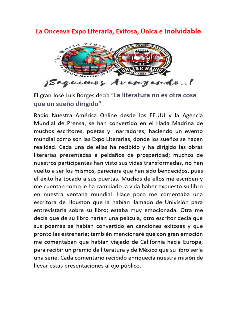 Onceava Expo Literaria: Transformando Vidas | PDF